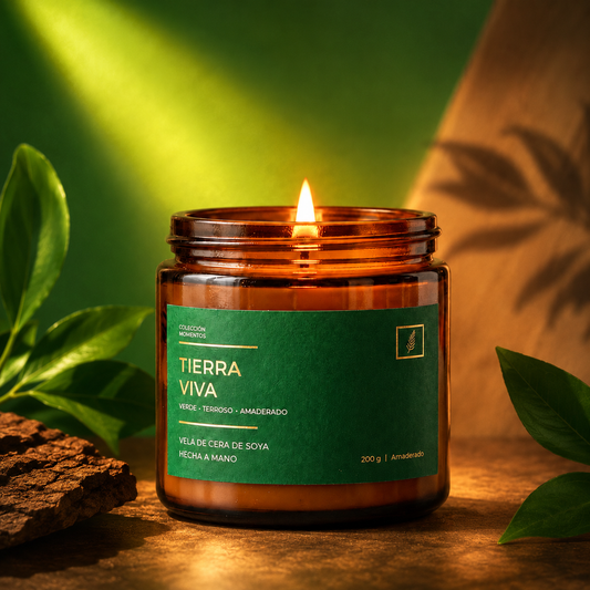 Vela de Soya: Tierra Viva (notas amaderadas y terrosas)