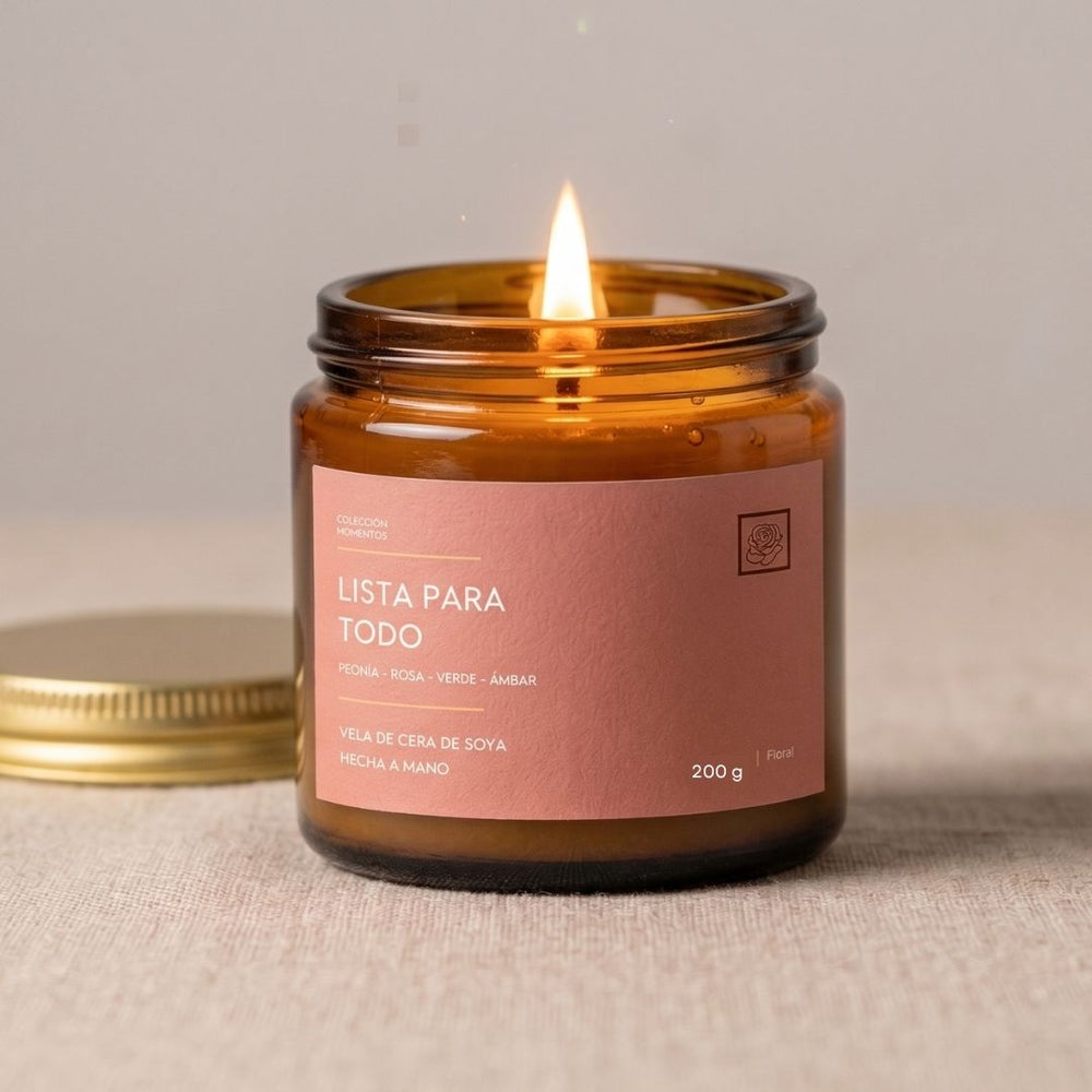 Vela de Soya: Lista para todo (peonías, rosa, ámbar suave)