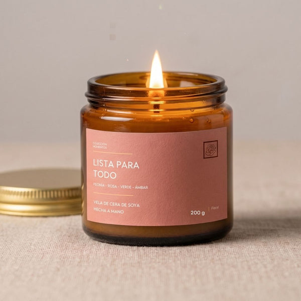 Vela de Soya: Lista para todo (peonías, rosa, ámbar suave)