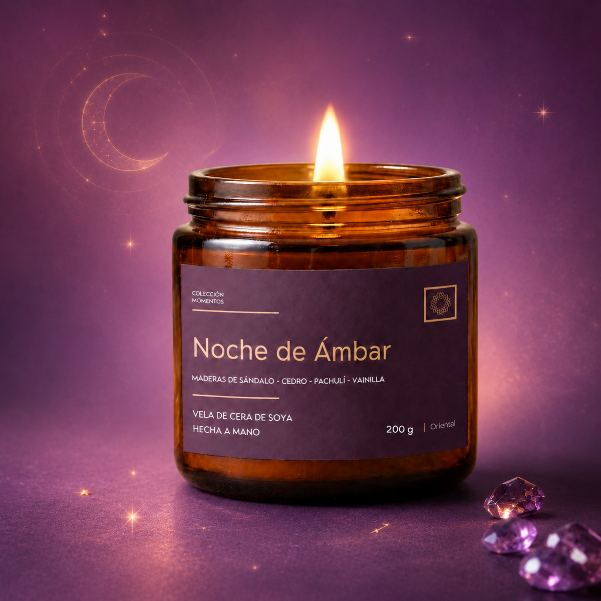 Vela de Soya: Noche de Ámbar (notas orientales)